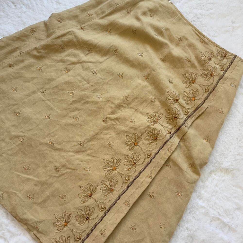 Beaded Silk Fairy Skirt Tan Boho Forest Floral Whimsical Midi Length - Size 8P - Picture 3 of 8